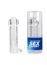 Прозрачная рельефная насадка-реалистик с петлей для мошонки - 13,5 см. - Sex Expert - в Северске купить с доставкой