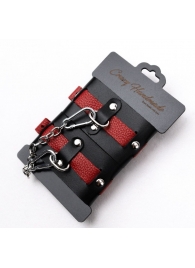Черно-красные кожаные наручники на металлической сцепке - Crazy Handmade - купить с доставкой в Северске