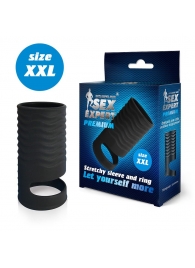 Черная открытая насадка на пенис с кольцом для мошонки XXL-size - 9,4 см. - Sex Expert - в Северске купить с доставкой