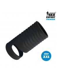 Черная открытая насадка на пенис с кольцом для мошонки XXL-size - 9,4 см. - Sex Expert - в Северске купить с доставкой