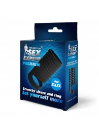 Черная открытая насадка на пенис с кольцом для мошонки XXXL-size - 9,9 см. - Sex Expert - в Северске купить с доставкой