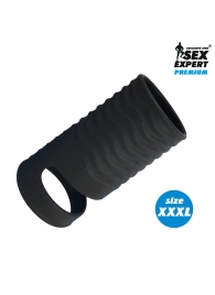 Черная открытая насадка на пенис с кольцом для мошонки XXXL-size - 9,9 см. - Sex Expert - в Северске купить с доставкой