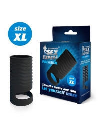 Черная открытая насадка на пенис с кольцом для мошонки XL-size - 8,9 см. - Sex Expert - в Северске купить с доставкой