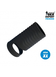 Черная открытая насадка на пенис с кольцом для мошонки XL-size - 8,9 см. - Sex Expert - в Северске купить с доставкой