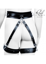 Черный кожаный пояс с гартерами - L-XL - Notabu - купить с доставкой в Северске