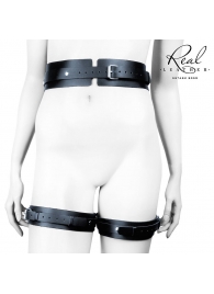 Черный кожаный пояс с гартерами - L-XL - Notabu - купить с доставкой в Северске