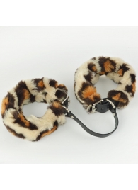 Черные кожаные оковы со съемной леопардовой опушкой - Sitabella - купить с доставкой в Северске
