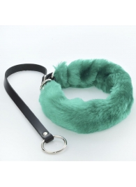 Зеленый меховой ошейник с кожаным поводком - Sitabella - купить с доставкой в Северске