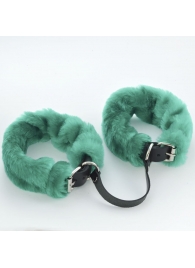 Черные кожаные оковы со съемной зеленой опушкой - Sitabella - купить с доставкой в Северске