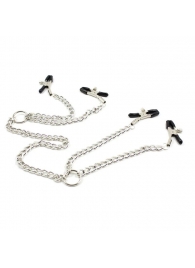 Серебристые зажимы для сосков и половых губ на тонкой цепочке - Notabu - купить с доставкой в Северске