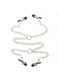 Серебристые зажимы для сосков и половых губ на тонкой цепочке - Notabu - купить с доставкой в Северске