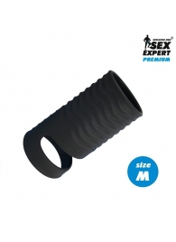 Черная открытая насадка на пенис с кольцом для мошонки size M - 7,9 см. - Sex Expert - в Северске купить с доставкой