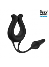 Черная вибронасадка Sex Expert с анальной втулкой - Sex Expert - в Северске купить с доставкой