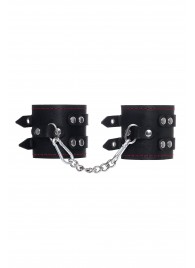 Черные кожаные наручники с двумя ремнями и контрастной строчкой - Pecado - купить с доставкой в Северске