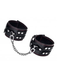 Черные кожаные оковы с двумя ремнями и контрастной строчкой - Pecado - купить с доставкой в Северске