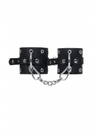 Черные кожаные однослойные наручники с люверсами - Pecado - купить с доставкой в Северске