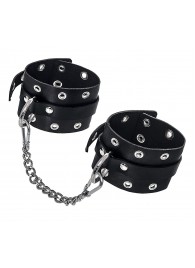 Черные кожаные однослойные оковы с люверсами - Pecado - купить с доставкой в Северске