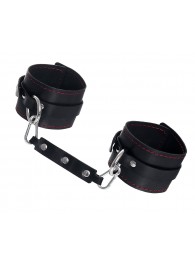 Черные кожаные однослойные оковы с контрастной строчкой - Pecado - купить с доставкой в Северске