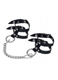 Черные однослойные кожаные оковы из двух ремешков - Pecado - купить с доставкой в Северске