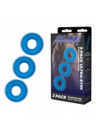Комплект из трех голубых колец для эрекции 3-Pack Ultra-Stim Stretch Cock Rings - BlueLine - в Северске купить с доставкой