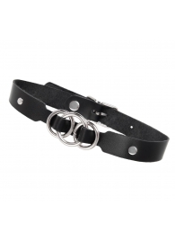 Черный кожаный ошейник со связанными кольцами - Pecado - купить с доставкой в Северске