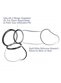 Набор из трех черных эрекционных колец Silicone 3-Ring Stamina Set - Pipedream - в Северске купить с доставкой