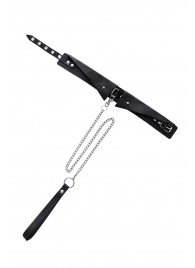 Черный кожаный ошейник-воротник с поводком - Pecado - купить с доставкой в Северске