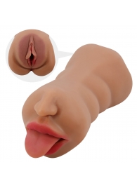 Темно-бежевый двусторонний мастурбатор Sarah - ротик и вагина - Baile - в Северске купить с доставкой