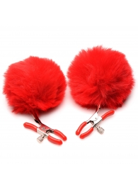 Красные зажимы на соски с помпонами Pom Pom - XR Brands - купить с доставкой в Северске