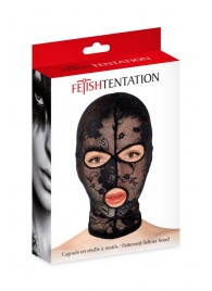 Черная кружевная маска на голову с отверстиями для глаз и рта - Fetish Tentation - купить с доставкой в Северске