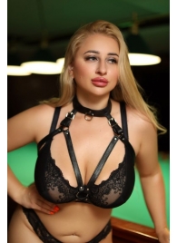 Черная кожаная сбруя с ошейником plus size из нежной кожи - БДСМ Арсенал - купить с доставкой в Северске