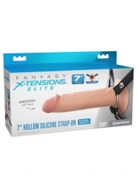 Телесный полый страпон на черных ремнях Hollow Silicone Strap-on - 17,8 см. - Pipedream - купить с доставкой в Северске