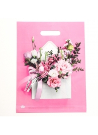 Розовый пакет с цветочным принтом и вырубной ручкой (40х31 см) - Сима-Ленд - купить с доставкой в Северске