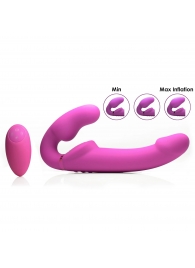 Розовый безремневой страпон с вибрацией и функцией расширения Inflatable Ergo-Fit Strapless Strap-On - XR Brands - купить с доставкой в Северске