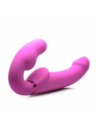 Розовый безремневой страпон с вибрацией и функцией расширения Inflatable Ergo-Fit Strapless Strap-On - XR Brands - купить с доставкой в Северске