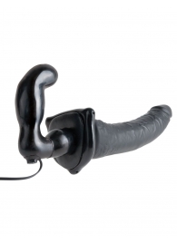 Черный страпон с вагинальной пробкой Deluxe Vibrating Penetrix Strap-On - 19 см. - Pipedream - купить с доставкой в Северске