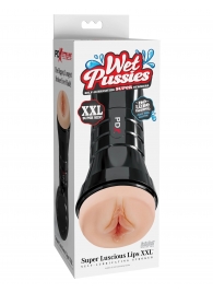 Телесный мастурбатор-вагина в черной колбе Super Luscious Lips XXL - Pipedream - в Северске купить с доставкой