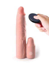 Телесная вибронасадка на член 3  Vibrating Mega X-tension with Remote - 22,9 см. - Pipedream - в Северске купить с доставкой