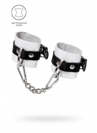 Бело-черные кожаные наручники с одним ремешком с люверсами - Pecado - купить с доставкой в Северске