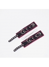 Черно-розовые кожаные наручники с розовой строчкой - Crazy Handmade - купить с доставкой в Северске