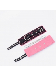 Черно-розовые кожаные наручники с розовой строчкой - Crazy Handmade - купить с доставкой в Северске