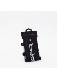 Черные кожаные наручники с хромированной фурнитурой - Crazy Handmade - купить с доставкой в Северске