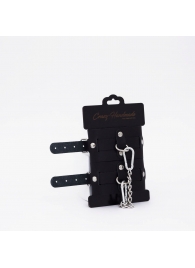 Черные кожаные оковы с хромированной фурнитурой - Crazy Handmade - купить с доставкой в Северске