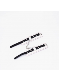 Бело-красные кожаные наручники - Crazy Handmade - купить с доставкой в Северске