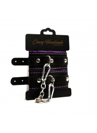 Черно-фиолетовые скругленные наручники с мягкой подкладкой - Crazy Handmade - купить с доставкой в Северске