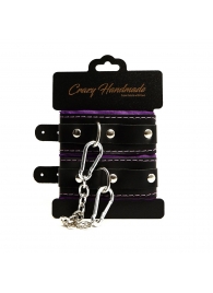 Черно-фиолетовые скругленные наручники с мягкой подкладкой - Crazy Handmade - купить с доставкой в Северске