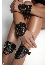 Черные кожаные оковы с резными узорами и клепками - Crazy Handmade - купить с доставкой в Северске