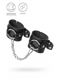Черные наручники из толстой натуральной кожи с люверсами - Pecado - купить с доставкой в Северске
