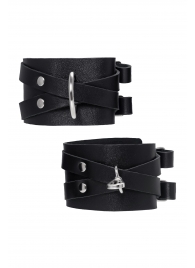 Черные кожаные оковы с двумя перекрёстными ремешками - Pecado - купить с доставкой в Северске