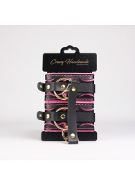 Черные кожаные оковы с розовой строчкой - Crazy Handmade - купить с доставкой в Северске